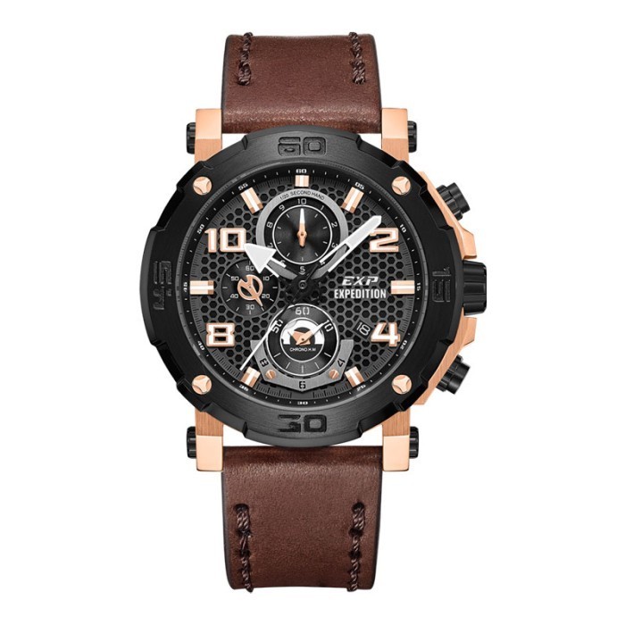 Jam Tangan Pria Expedition E 6769 GCLBRBA E 6769 GC LBRBA Chronograph Black Dial Brown Leather Origi