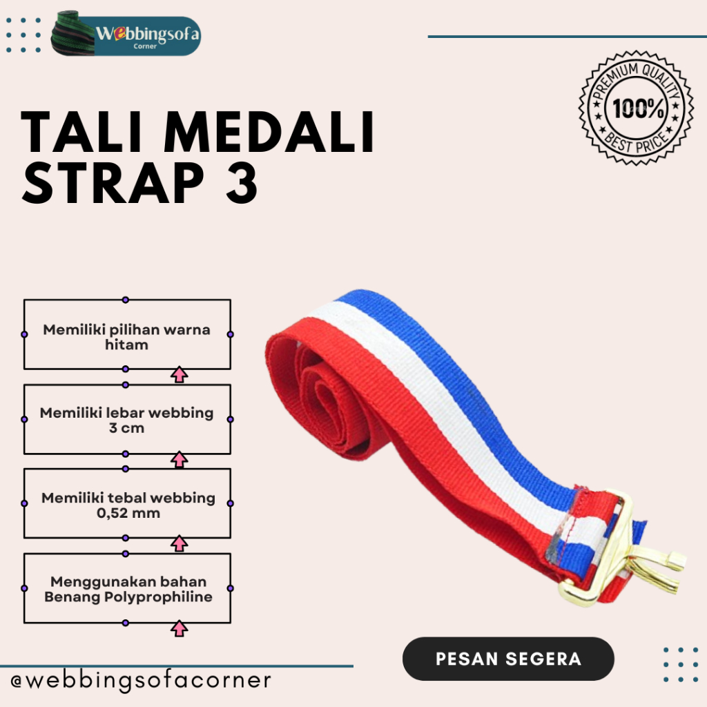 Tali Medali Lebar 3 cm x 28 yard | Webbing Tali Medali 3 Stripe Warna Warni