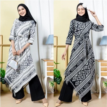 PREMIUM Tunik Tenun Lancip Mono Dress Gamis Asimetris Batik Baju Panjang Wanita Darra Toraja Songket