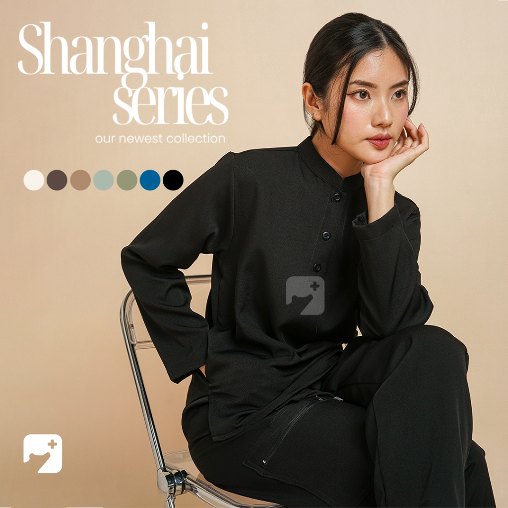 SHANGHAI SERIES Baju Jaga / Scrub Medis Lengan panjang / Two way Stretch / Unisex AERA MEDIKA