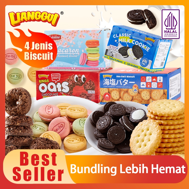 

[HALAL] Lianggui Macaron Biskuit/Oat Ring Chocolate Lebaran Best Seller Enak Cemilan Snack Viral 300g/1Box