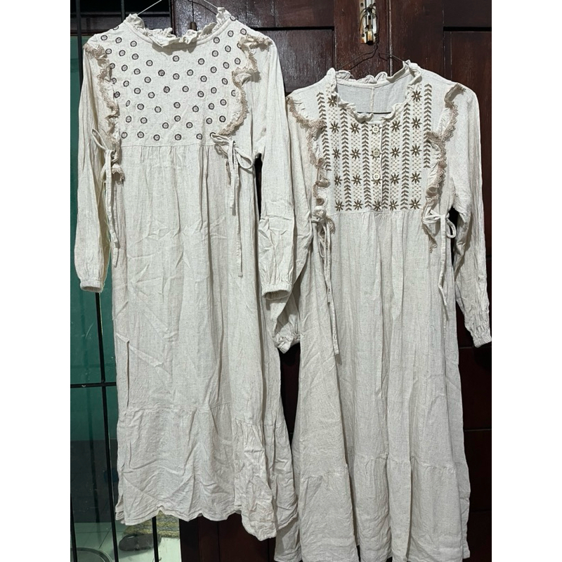 NEW baju lebaran anak perempuan kembar warna cream cotton linen