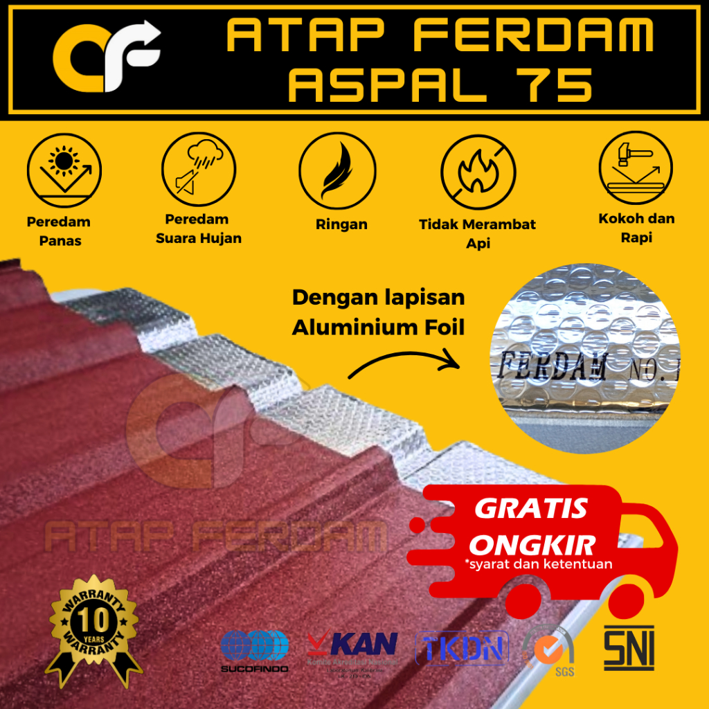 Spandek Aspal Warna Merah – Insulasi Aluminium Foil Peredam Panas & Suara Hujan Galvalum | Ferdam