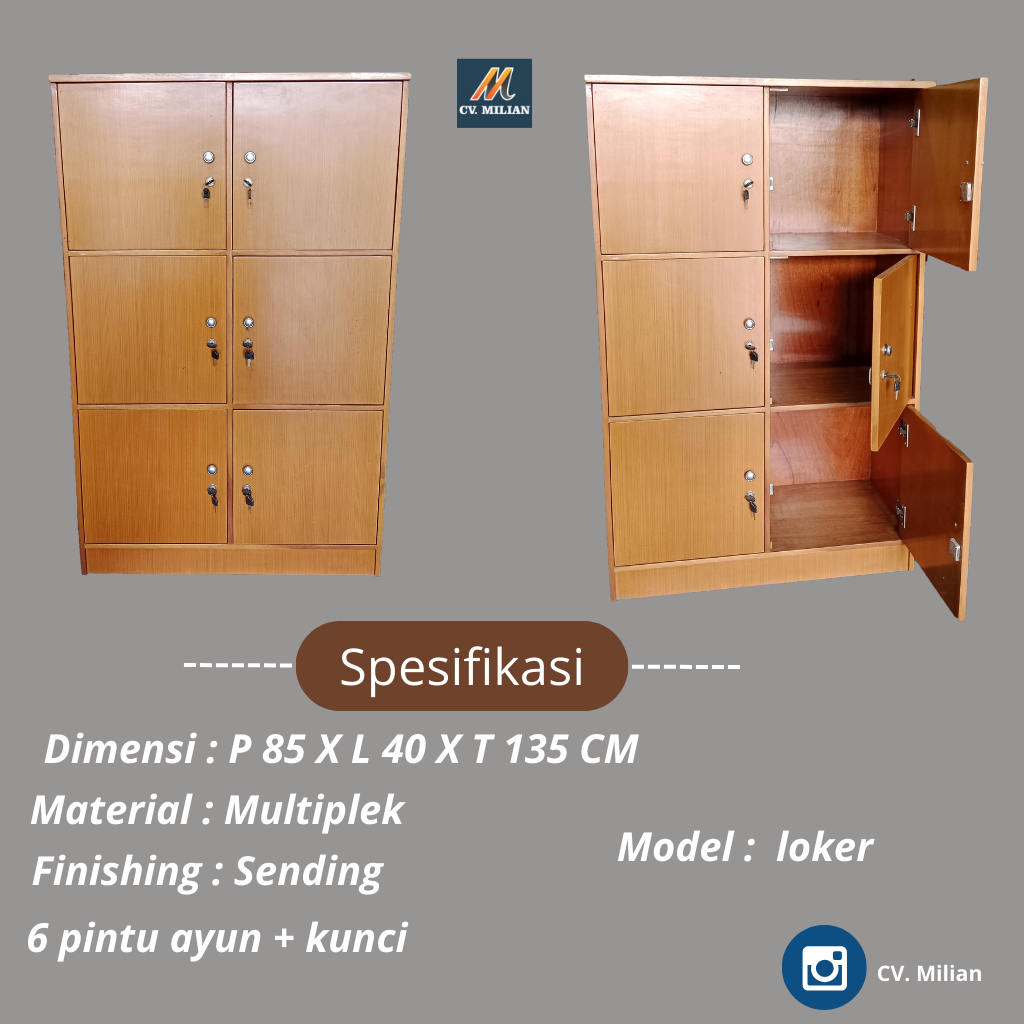 Loker kayu almari loker 6 pintu