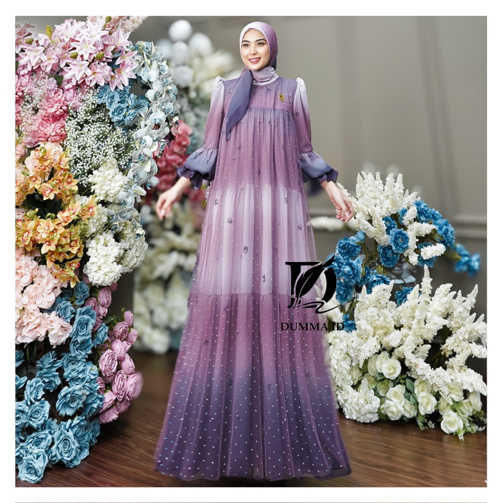 Dumma.id - Pakaian Wanita  Laluna Set Hijab  Tille Mutiara Mix Ceruty Babydoll Gamis Cantik