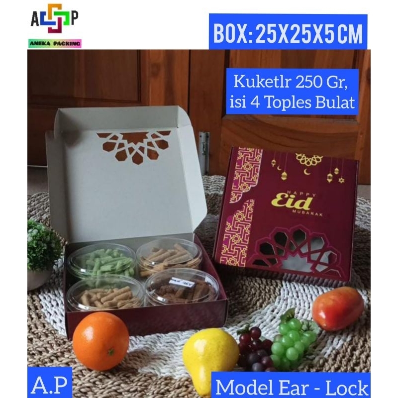 

Box Kue Kering 250 gr isi 4 Toples Bulat Uk: 25x25x5 (Premium Burgundy) /Kardus/Hampers