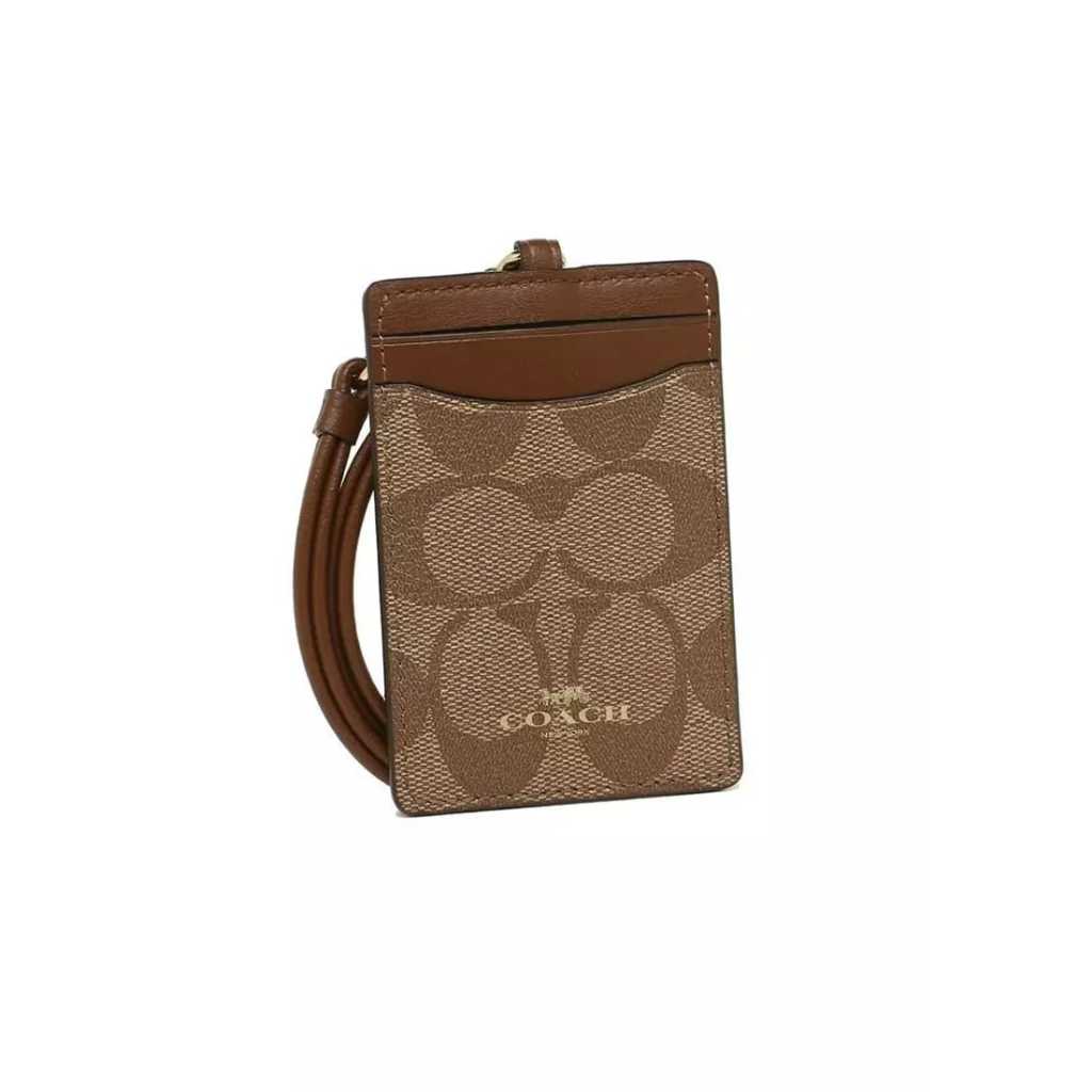 Cöach ID Lanyard In Signature Canvas Khaki Saddle F63274