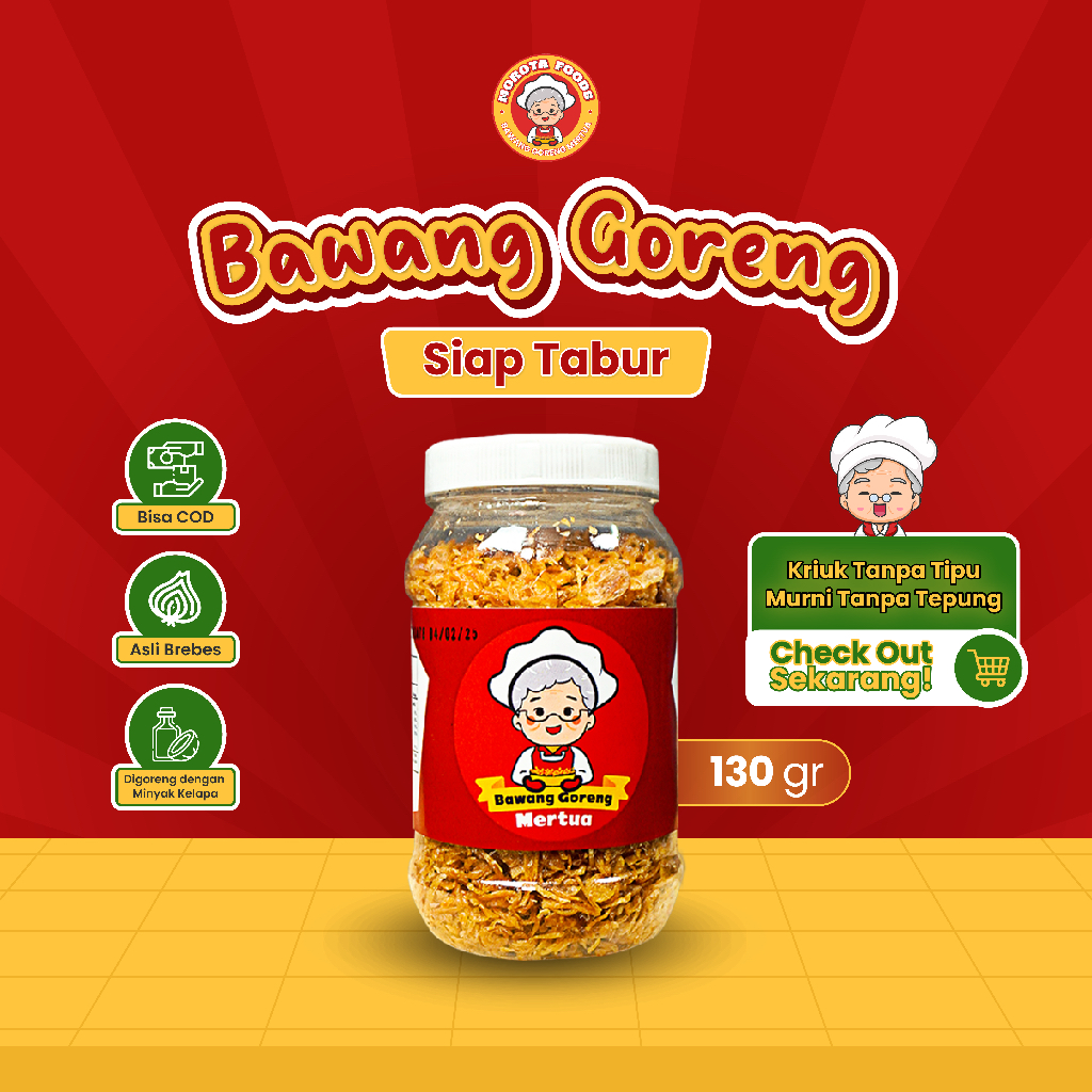 

Bawang Goreng Mertua PREMIUM 130gr - Morota Foods | Minyak Kelapa - Tanpa Tepung & MSG