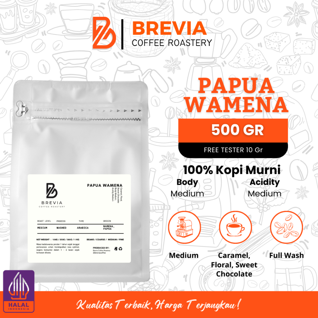 

Brevia Kopi Arabika Papua Wamena Coffee Roastery 500 GR Coffee Beans Arabica Single Origin Espresso