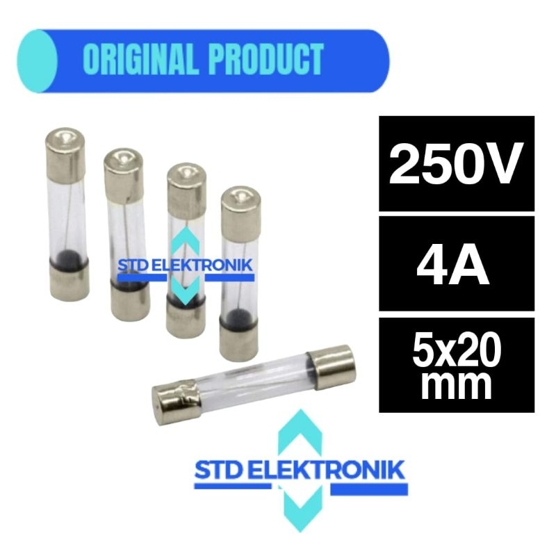 Sikring kaca kecil +- 2 cm 4 A - Fuse kaca kecil - glass fuse 4A