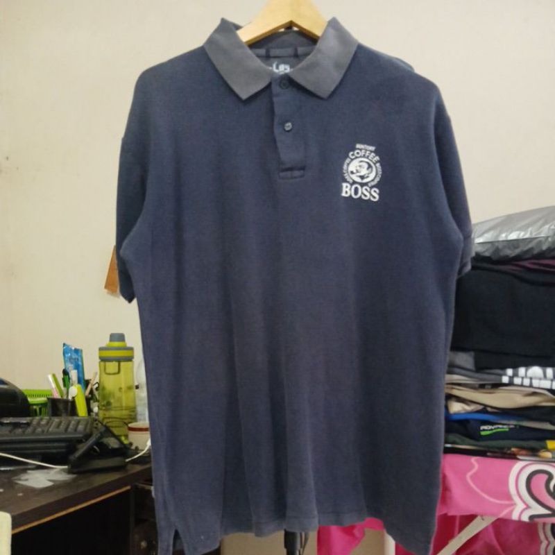 Kaos katun kerah SUNTORY X LOS ANGELES second Original tebal navy logo bordir size L  LD 114cm Pjg 7