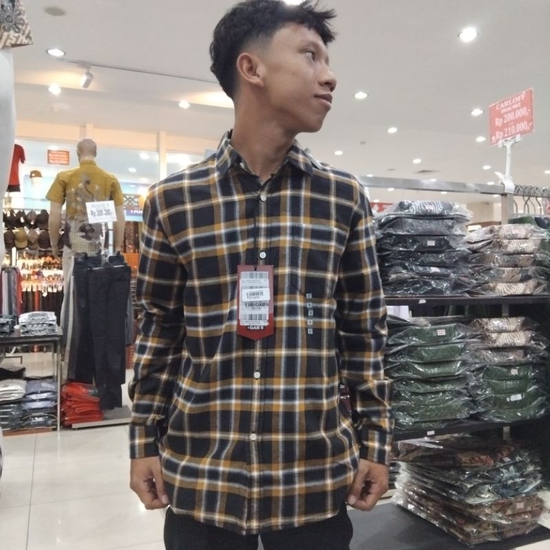 gabrielle kemeja casual lengan panjang reguler kotak kotak , jeans, polos original