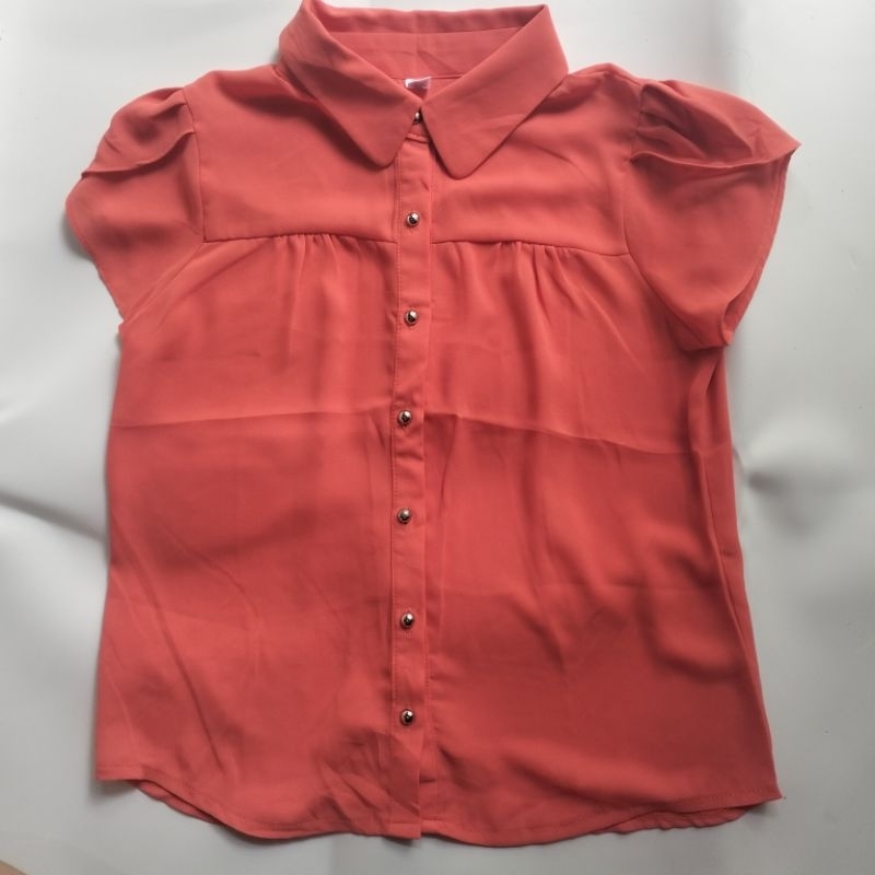 Viola's Gift-LD 88 Atasan wanita baju blouse sifon polos Oranye S PL