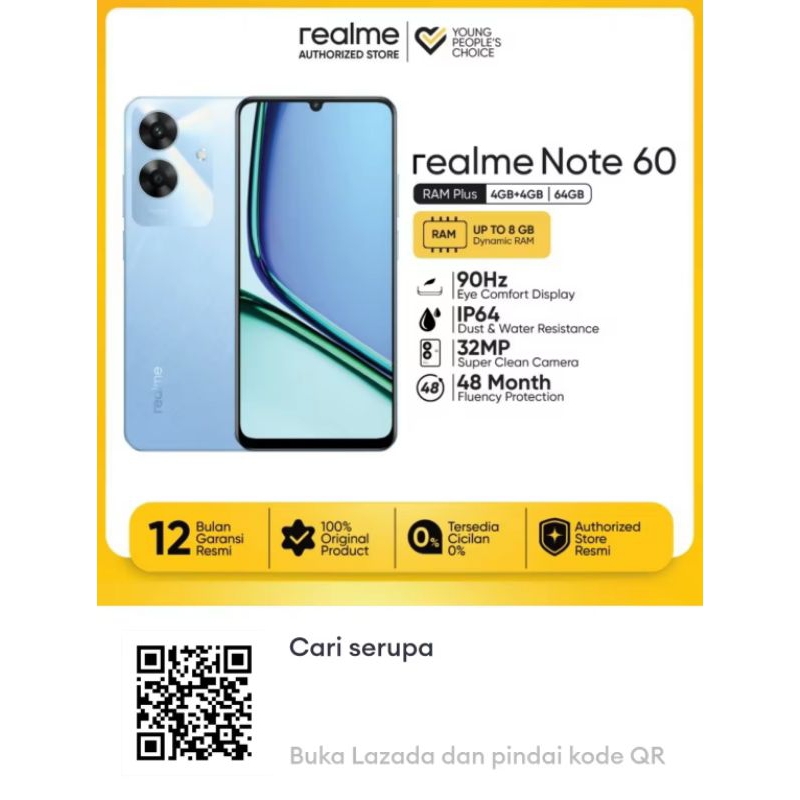 realme note 60 4+8/64 GB| 32MP | dust & water resistance | IP64 | HP ANDROID