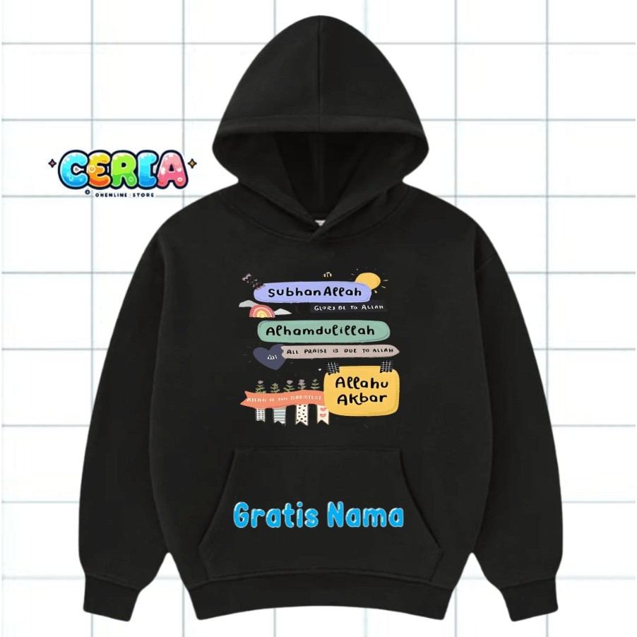 Sweater Hoodie Anak Muslim Islami Jaket Sweater Hoodie Anak Motif Subhanallah Laki Laki Perempuan