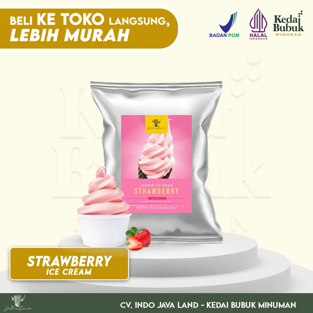 

Javaland Bubuk Ice Cream / Es Krim Rasa Strawberry 1Kg | Soft Ice Cream Powder