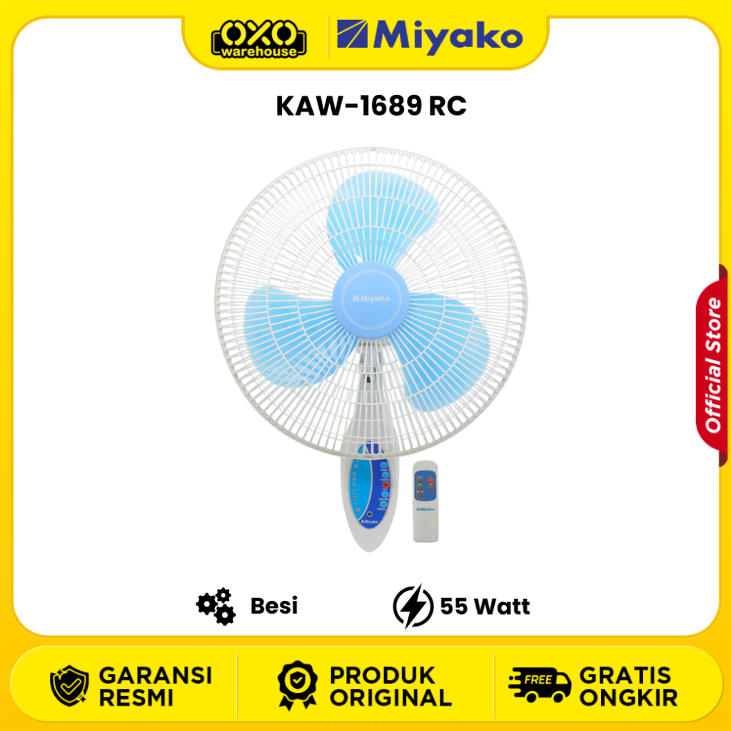 Miyako Fan KAW-1689 RC Kipas Angin Dinding Wall Fan Low Watt Garansi Resmi