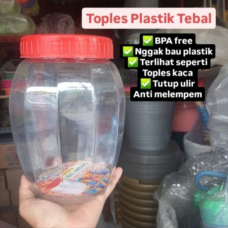 Toples plastik tabung Belimbing / pet / kue kering / kerupuk / ulir tutup merah / silinder / polos /