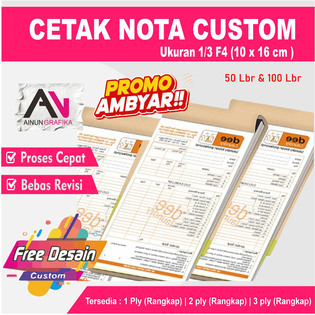 

nota custom , nota ukuran1/3 f4 (10x21 cm), nota 1 ply, nota 2 ply