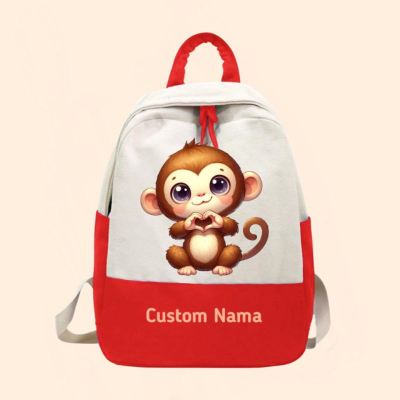 Tas ransel anak gambar monyet lucu terbaru free nama