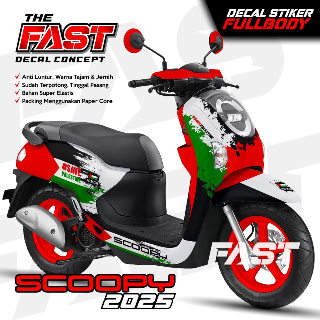 Decal Scoopy 2025 Full Body PALESTINE Lis Variasi Stiker Honda Scoopy 2025 Variasi Keren Striping Sc
