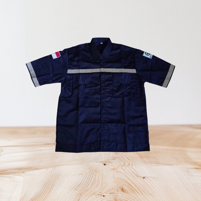 Baju Safety lengan pendek wearpack safety free logo k3 dan bendera