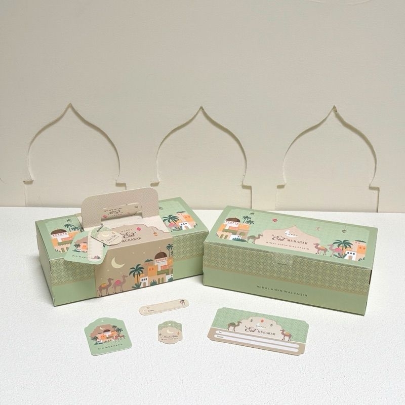 

| Ecer Box Tenteng Ghania 25x12x5.5cm Kotak Box Kue Idul Fitri Lebaran hampers eid idul adha lebaran fitri kue kering kotak box gable bag tentengan kartu ucapan card hang tag 3 in 1
