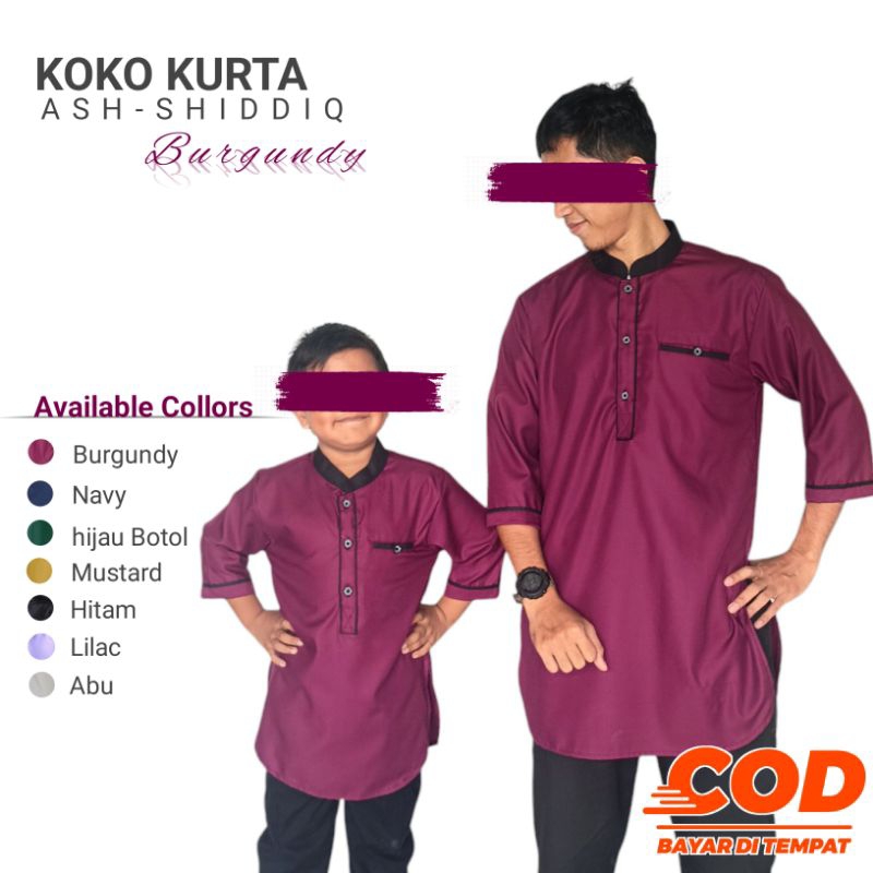 KOKO KURTA ASHSHIDDIQ Lengan 3/4 Baju Koko Kurta Couple Ayah dan Anak laki-laki Pria Dewasa bayi Ana