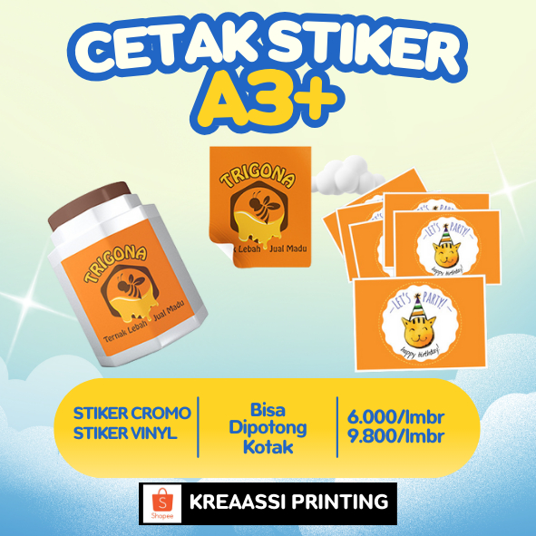 

Cetak + Cutting Stiker / Sticker Label A3+ Cromo dan Vinyl anti air