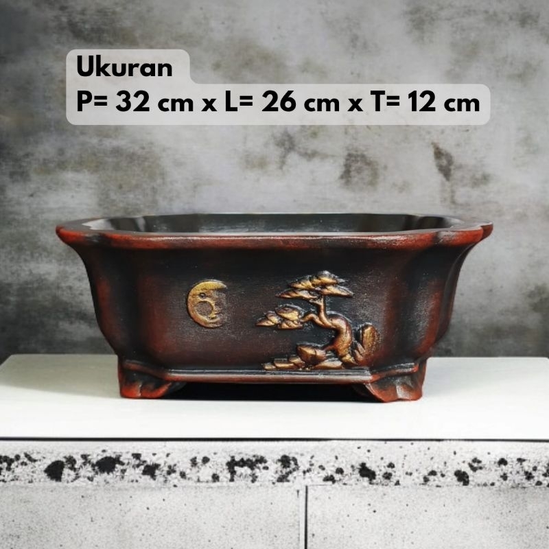 Pot Semen Relief Klasik Karakter Motif Bonsai besar 32 cm