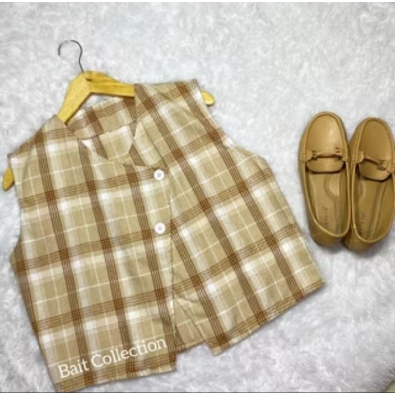 Nuna Vest Basic Wanita / Outer Kotak Kotak Vest Flanel Atasan Wanita Crop Nuna Vest Tanpa Inner