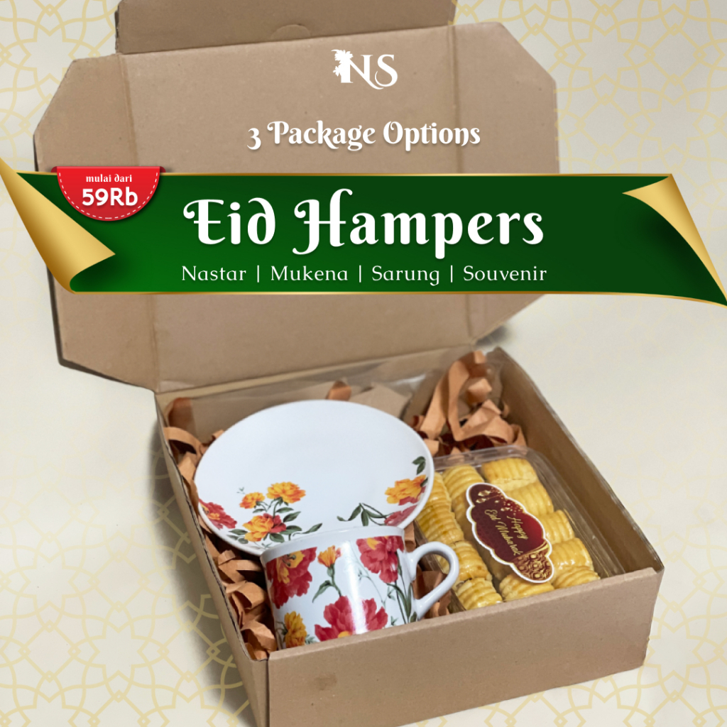 

Eid Hampers Package | Kue Kering Nastar | Hampers Sarung | Mukena Travel | Mangkok | Tea Mug