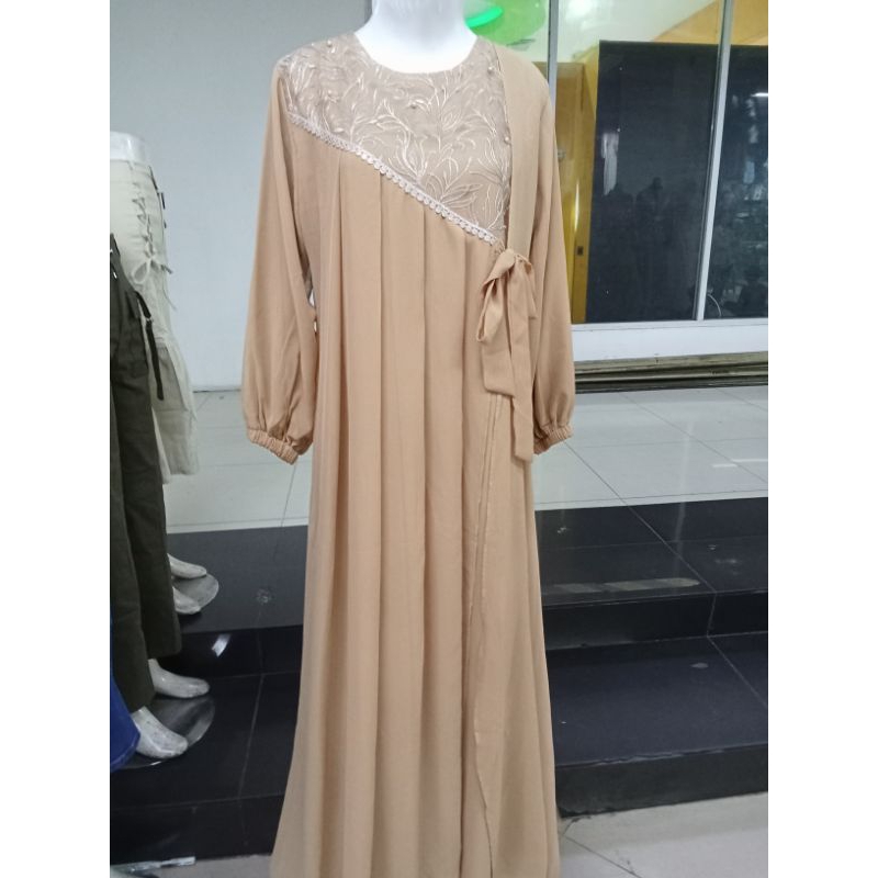 GAMIS CERUTY BABYDOLL TEBAL MIX RENDA BAHAN TEBAL BAHUS MEWAH WARNA COKLAT DAN PINK LD 100 PANJANG 1