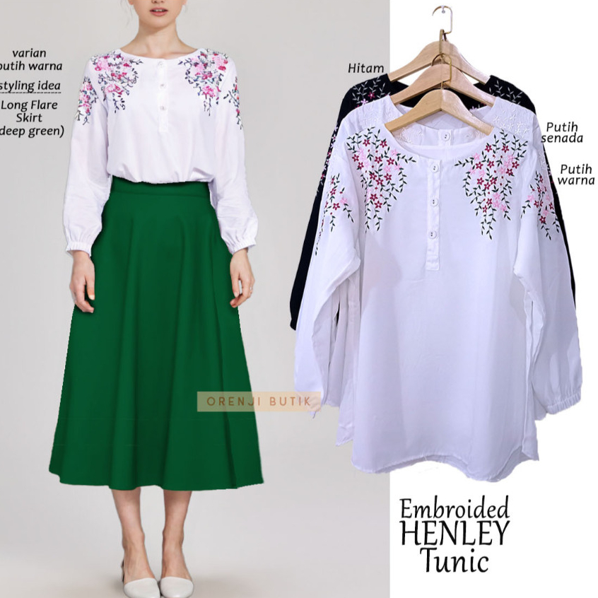 PREMIUM IMPORT Embroided Floral Tunic Tunik bordir bunga Blus Bigsize Jumbo Blus Putih Ramadhan Leba