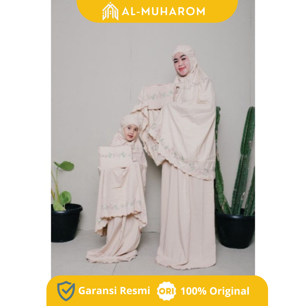 Zaina Couple Mukena Anak Dan Dewasa Mukenah Telekung Renda Mewah Katun Motif Bordir Jumbo