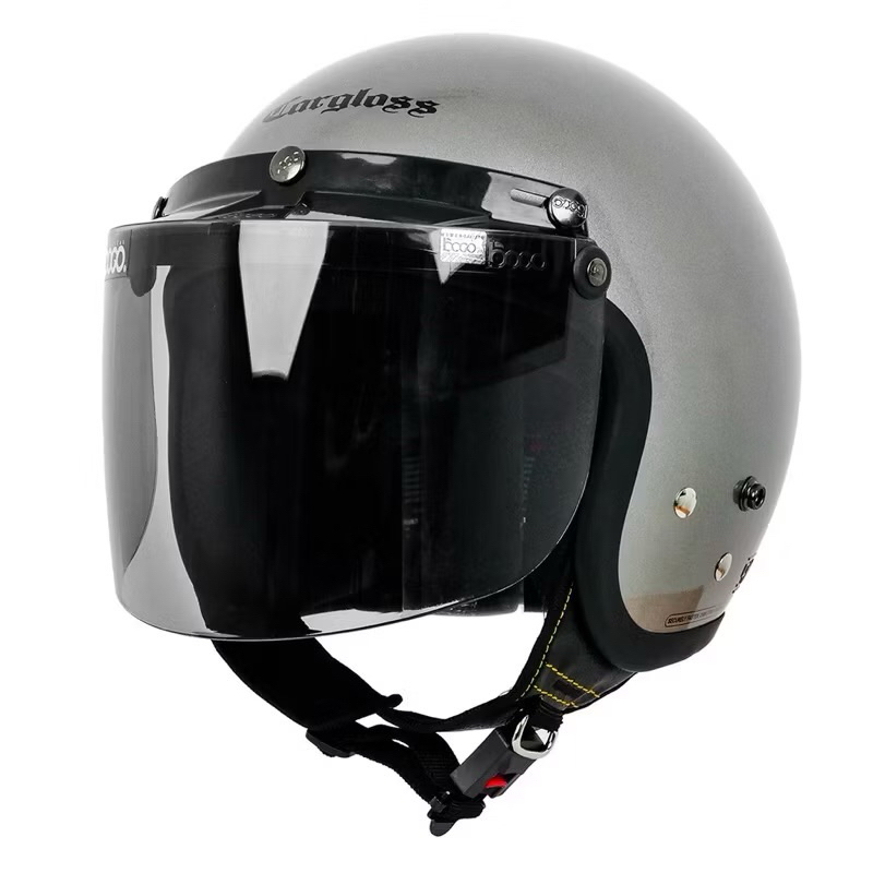 Helm Carglos Bogo Retro Dewasa Premium SNI Kaca Datar Hitam Glossy Ukuran M L XL