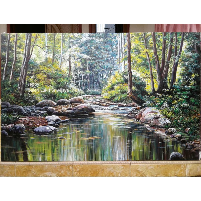 Lukisan Pemandangan Hutan Tropis, Lukisan pemandangan alam, Lukisan dekoratif, Lukisan aesthetic, Lu