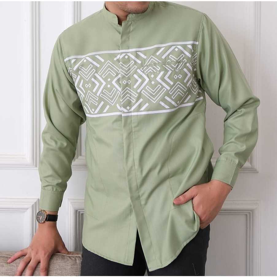 Qaireen Baju Koko Muslim Pria Kerah Sanghai Jepro Lengan Panjang Bahan Toyobo Premium