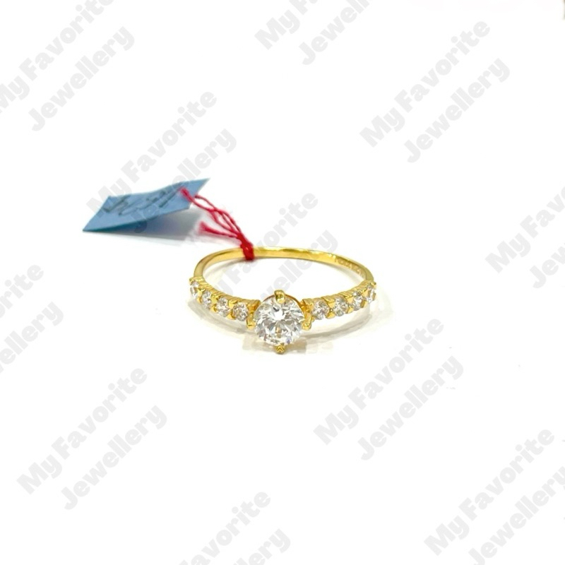 Cincin Solitaire Baris Permata Uk15 Emas Asli Kadar 875