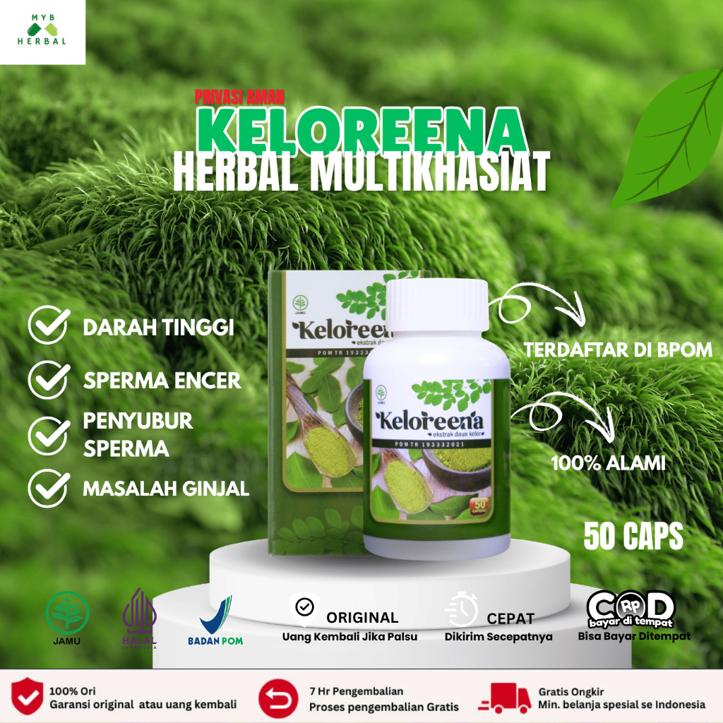 Keloreena Original Isi 50 Kapsul 100% Asli Kapsul Daun Kelor Ekstrak Moringa Oleifera BPOM Dan Halal