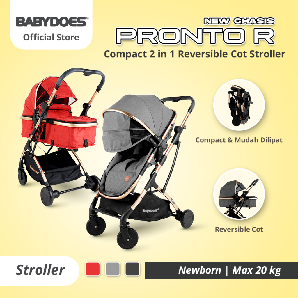 BabyDOES Pronto R Stroller Compact & Mudah Dilipat Reversible Cot / Stroller Baby