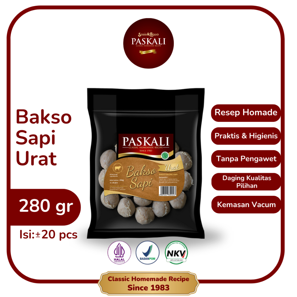 

Bakso Sapi Urat Paskali 280 gram Isi 20 Pcs