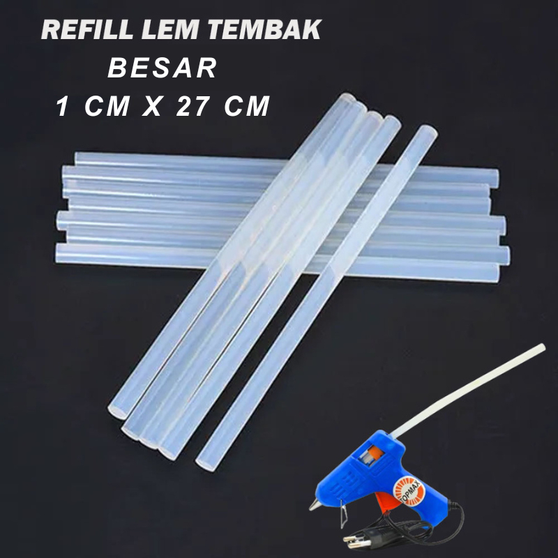 

[10 Batang] Refil Isi Ulang Lem Tembak Lilin / Glue Stick Glue Gun Bening Putih BESAR 1 CM