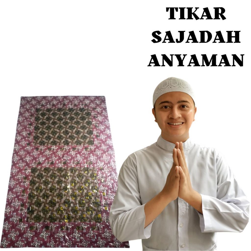 Tikar alas duduk sajadah Kerajinan Anyaman Daur Ulang Bungkus Plastik Pop Ice Ukuran: 108cm x 72cm