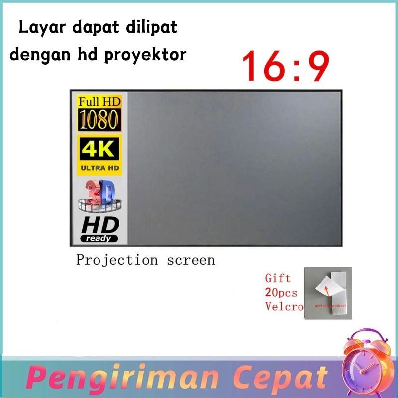 Layar Proyektor Tirai Anti Cahaya Logam Lipat Sederhana Portabel Layar Proyektor HD 16:9 100 inci