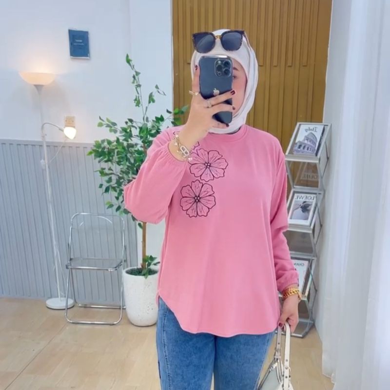 atasan blus wanita kaos knit rajut import bordir cantik