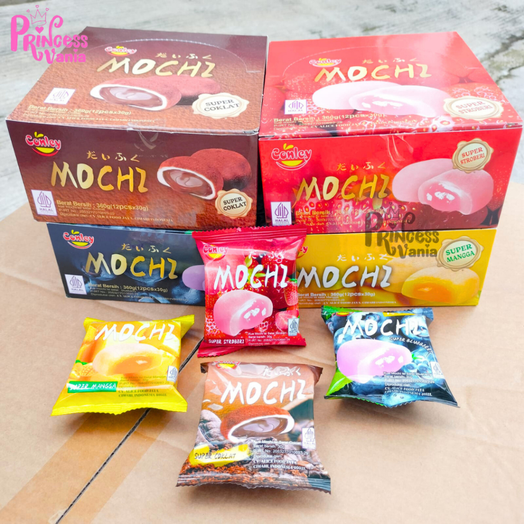 

RB22 1 PACK ISI 12PCS CONLEY MOCHI SUPER COKLAT STROBERI BLU PREMIUM 30GR KEMASAN MINI KUE VIRAL