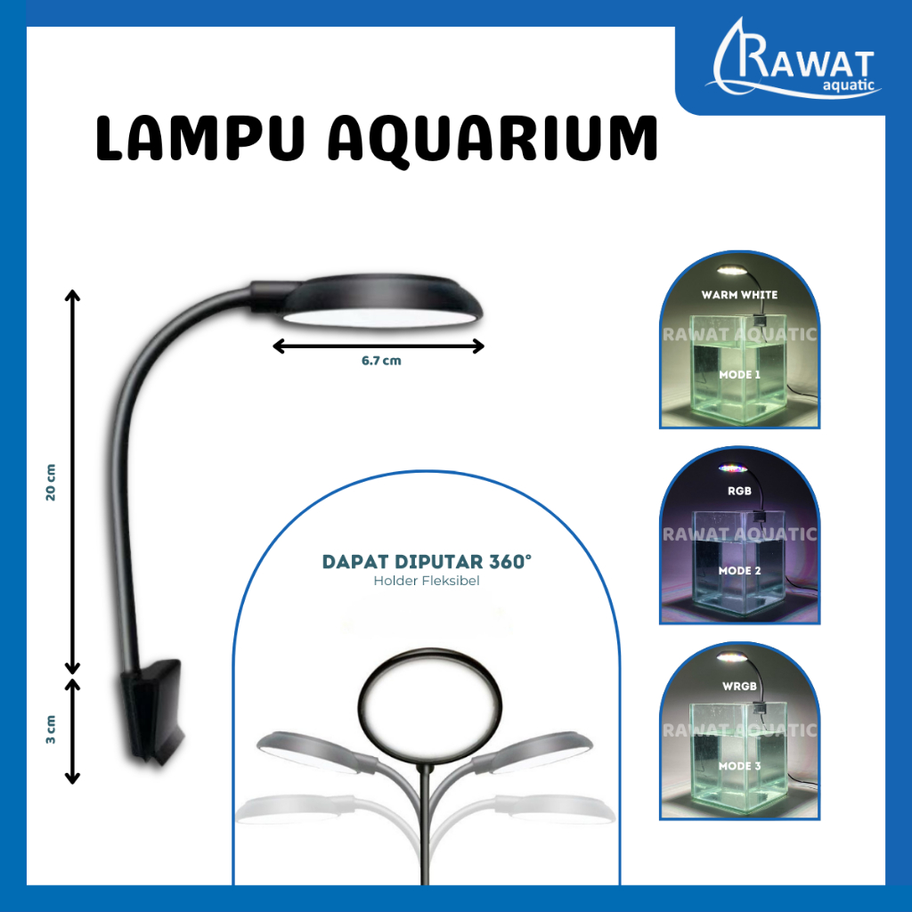 Lampu Jepit Aquarium Aquascape 3 Mode Warna Flexible LED Colokan USB