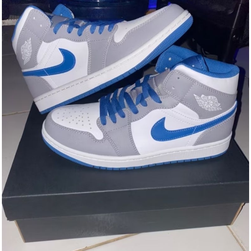 Nike Air Jordan 1 Mid True Blue Grey White Authentic