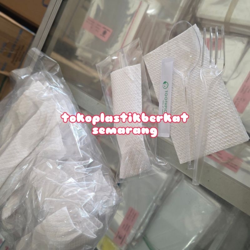 Sendok Set Plastik Tisu Tusuk Gigi Bening Motif Plastik Bening/ Set Sendok Plastik Tebal Premium